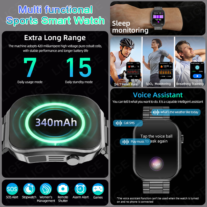 LIGE 새로운 3D 곡면 스크린 스마트워치 LED 라 - Smartwatch Health Watches For Women 리뷰 및 가격