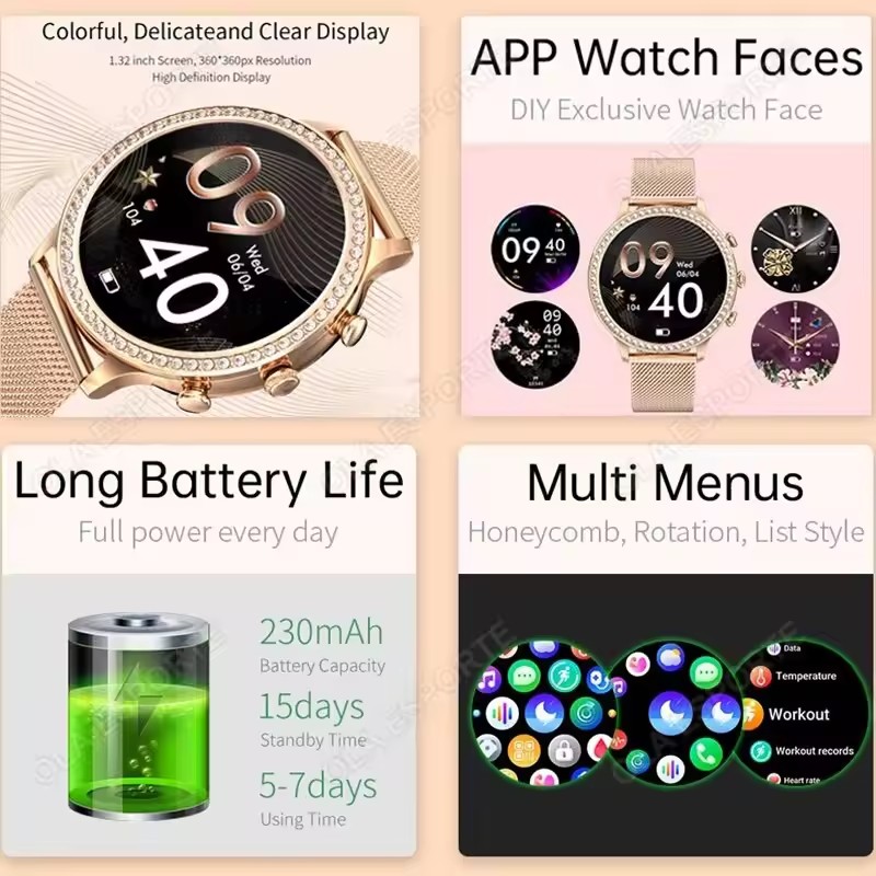 우아한 여성용 스마트워치 블루투스 통화 알림 수면 건강 - Smartwatch Health Watches For Women 리뷰 및 가격